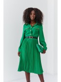 Shirt dress with pleated bottom, green 6783 - Online store - Boutique